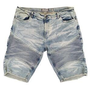 AHP Another Hype Piece Shorts 42 Men's Blue Denim Jean Streetwear Grunge Raw Hem